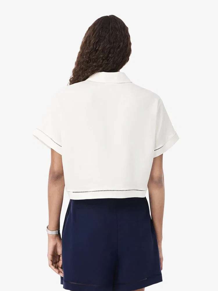 Топ поло LACOSTE из льна и лиоцелла, White — фото 3