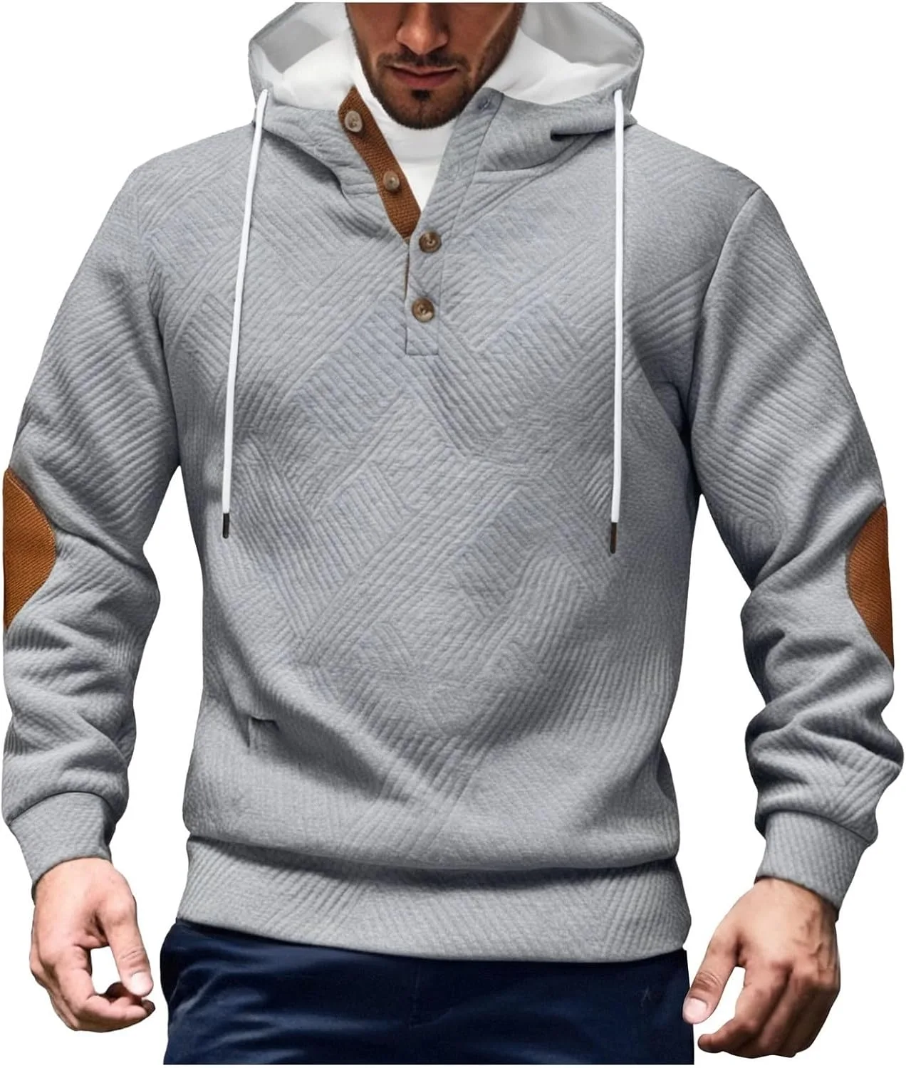 

Мужской худи на половину пуговиц с длинным рукавом и нашивкой на локте