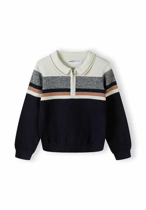 Футболка с воротником хлопковая Stripe collar long sleeve Minoti, White Navy, белый/темно-синий — фото 2