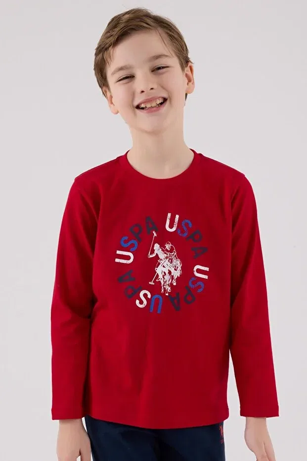 Детский пижамное комплект для мальчиков с длинным рукавом U.S. Polo Assn., Red — фото 2