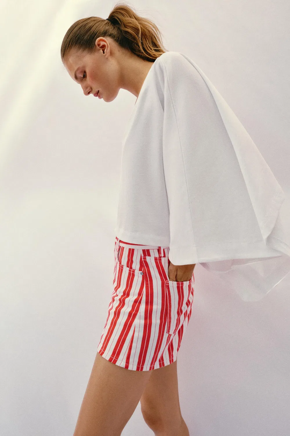 Полосатые шорты-мом ZARA, Red Stripe — фото 3