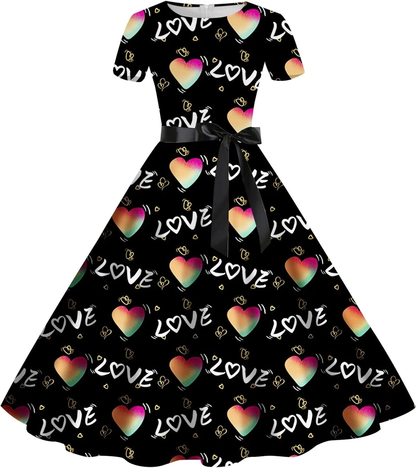 Женское ретро платье с принтом кошек Valentines Day, Yellow