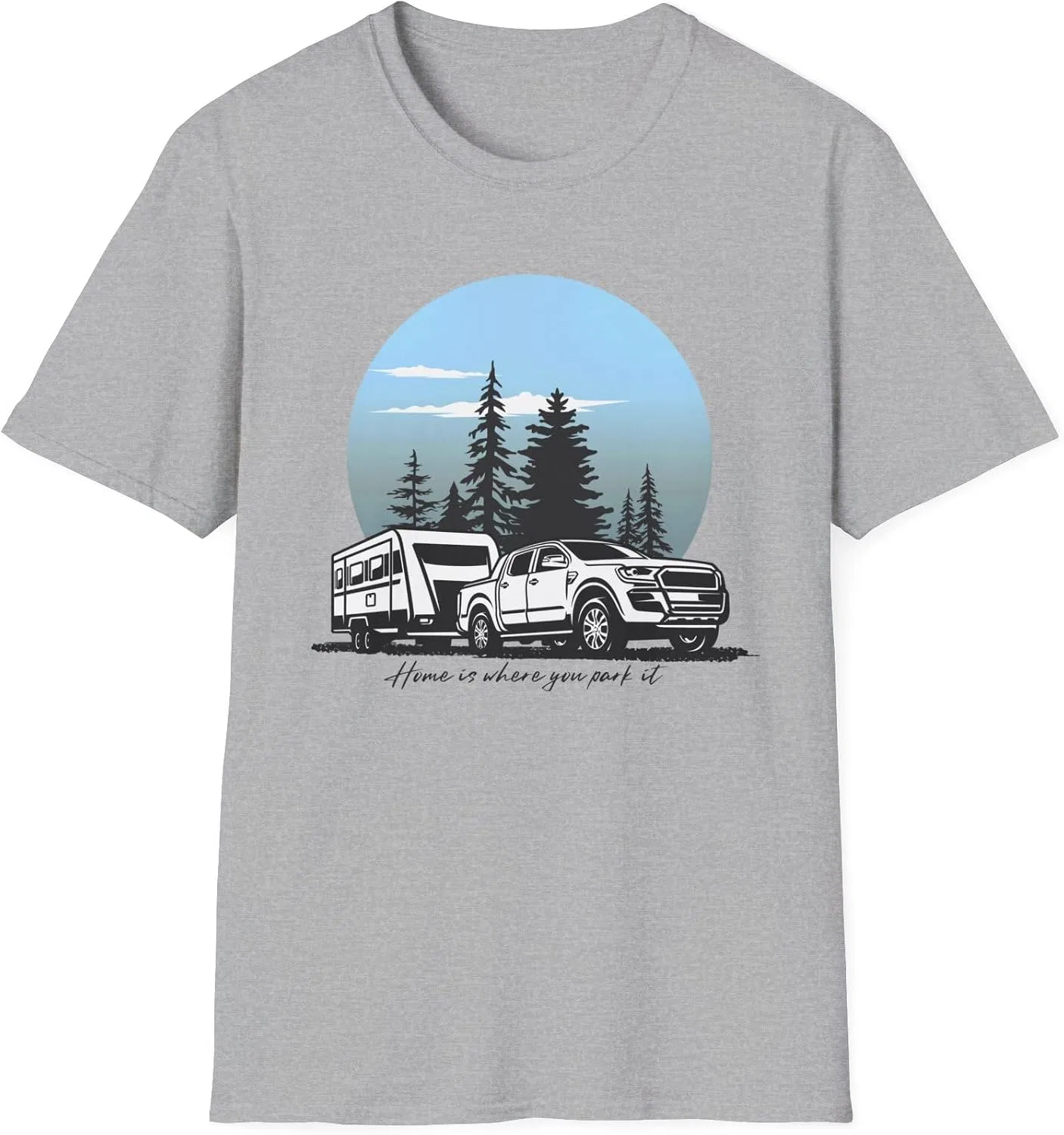 Унисекс футболка с графическим принтом Home is Where You Park It Gildan 64000, Sport Grey