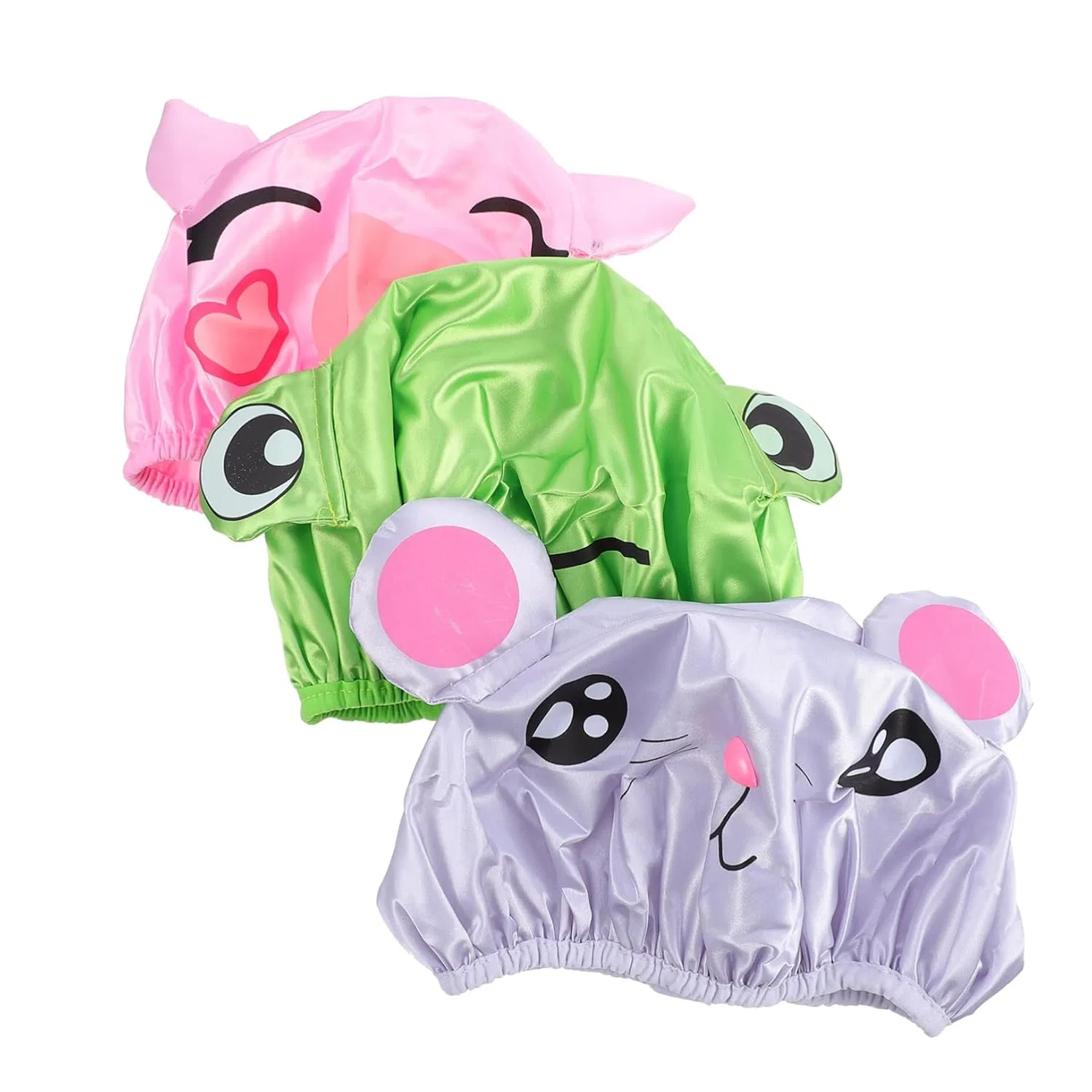 Набор шапочек для душа 3 шт, DOITOOL, EVA и атлас, 24x24x1 см, Grey, Green, Pink