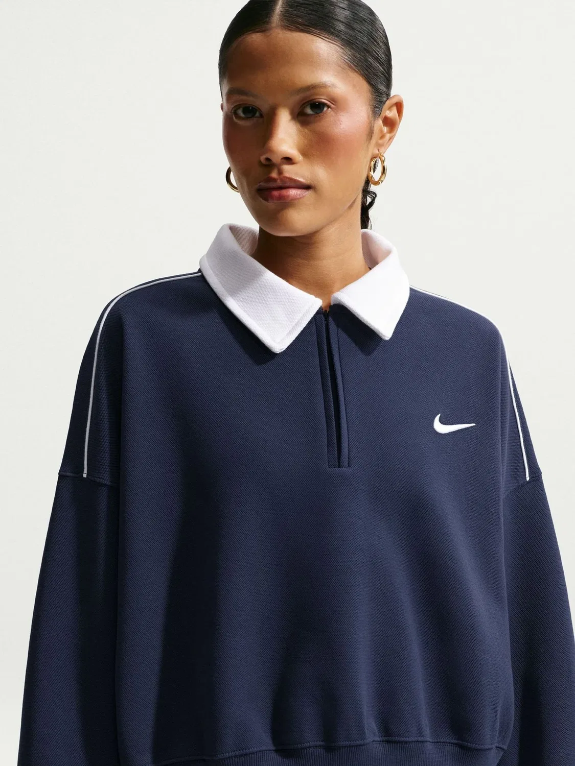 Поло Nike с длинным рукавом, полузастежка, Midnight Navy — фото 3