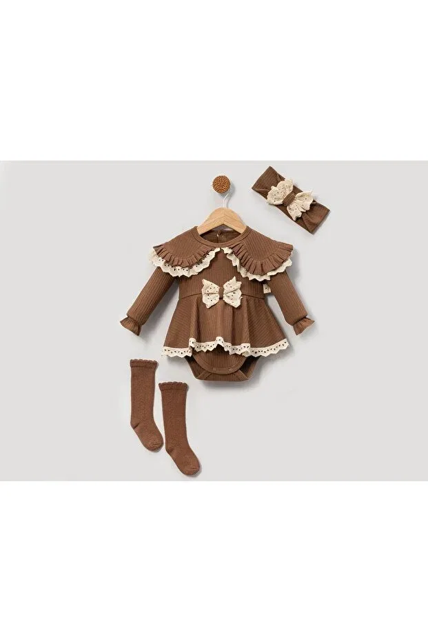 Детский комбинезон для девочек хлопковый Basics Bebekyol, Brown — фото 2