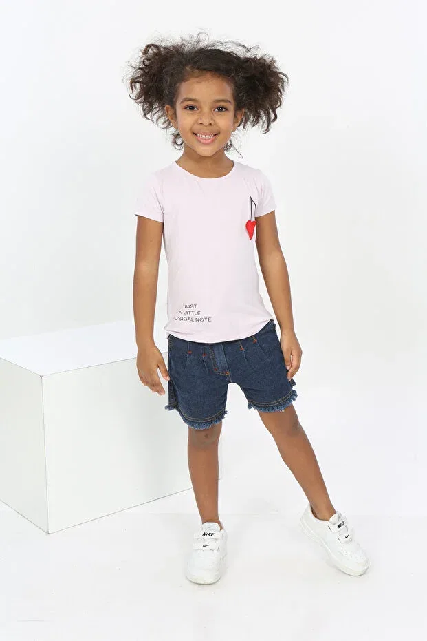 Детская футболка для девочек с принтом Embroidered chest musical note printed t-shirt Toontoy, Light Lilac