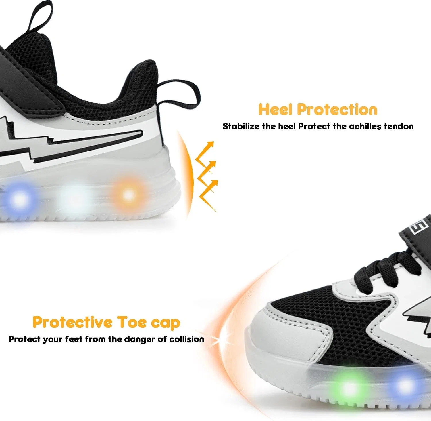 Детские кроссовки для мальчиков со светящейся подошвой YESKIS, Black Grey Light Up Shoes — фото 4