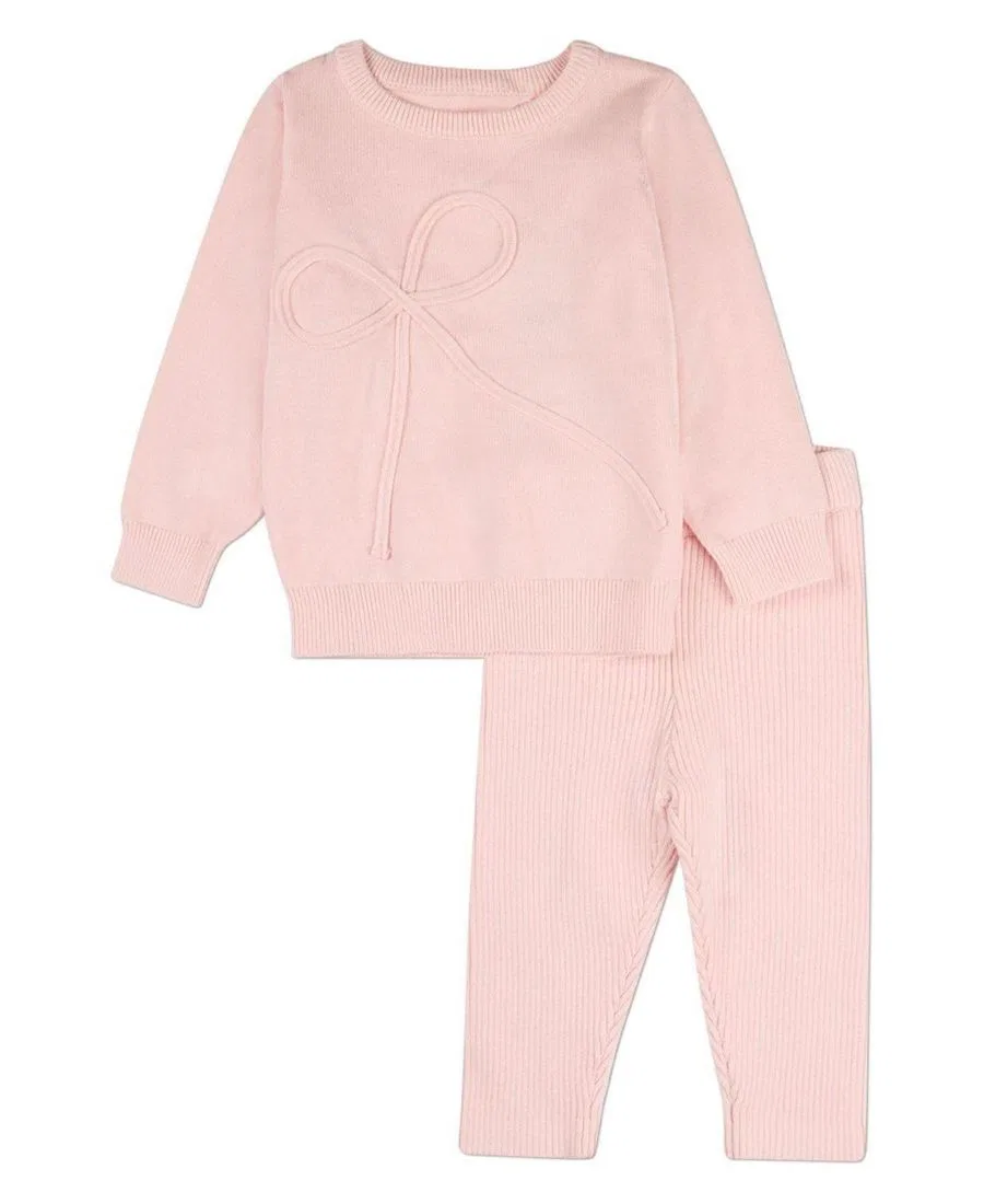 Комплект из 2 предметов для девочек, хлопковый трикотаж, с бантом MeMoi, Light Pink