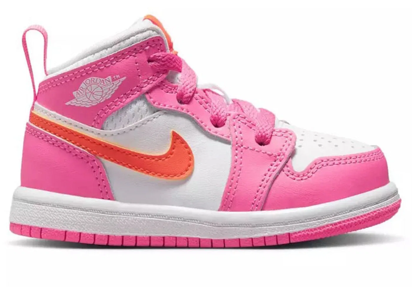 Детские кроссовки с принтом Jordan 1 Mid Pinksicle Safety Orange, Pinksicle/White/Safety Orange