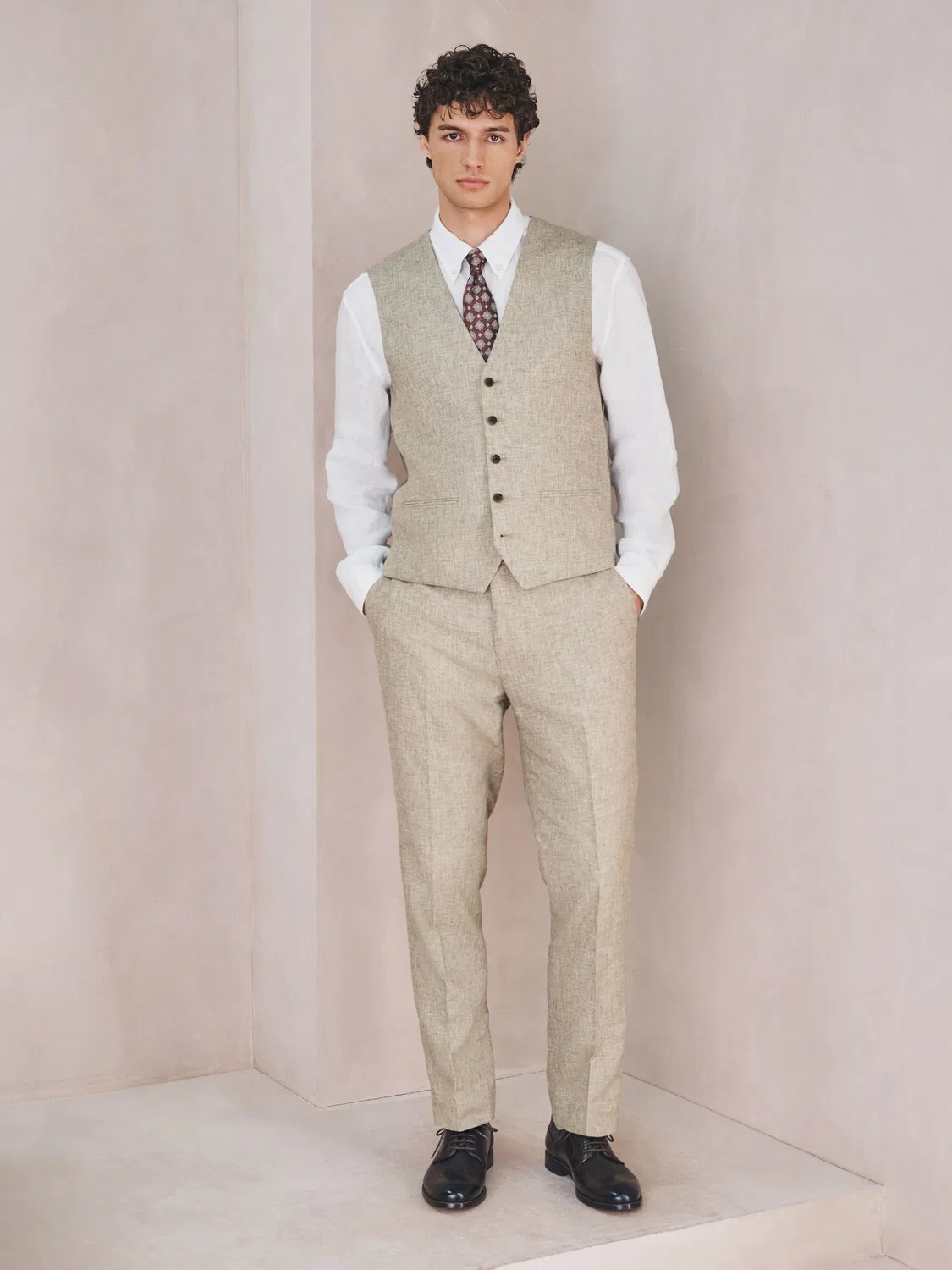 Жилет костюмный Neutral Linen Blend Texture Suit Waistcoat Next, нейтральный — фото 2