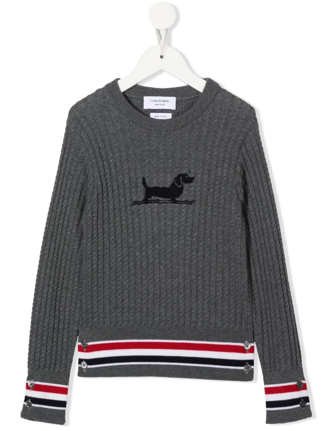 Пуловер с круглым вырезом и плетением Thom Browne, серый