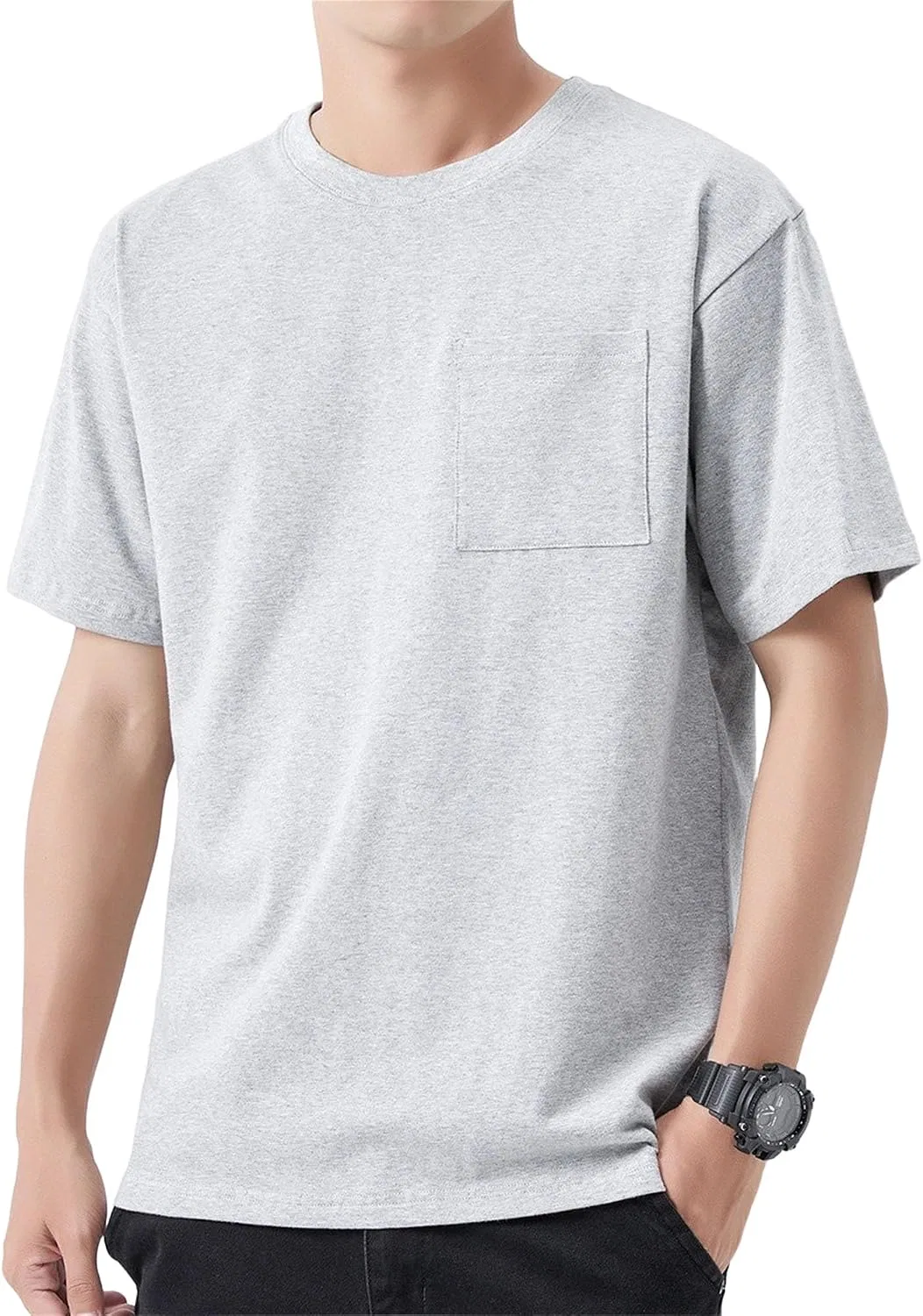 Мужская футболка с нагрудным карманом, Casual Regular Fit Crew Neck Tee, серый — фото 2