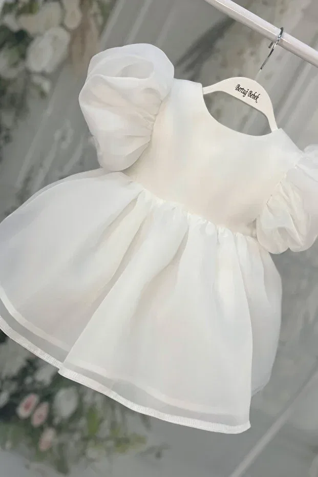 Детское платье для девочек с принтом Wedding Dress Balloon Sleeve Pearl Girl Child Baby Off White Evening Dress Bertuğ Bebek, Off-White — фото 4