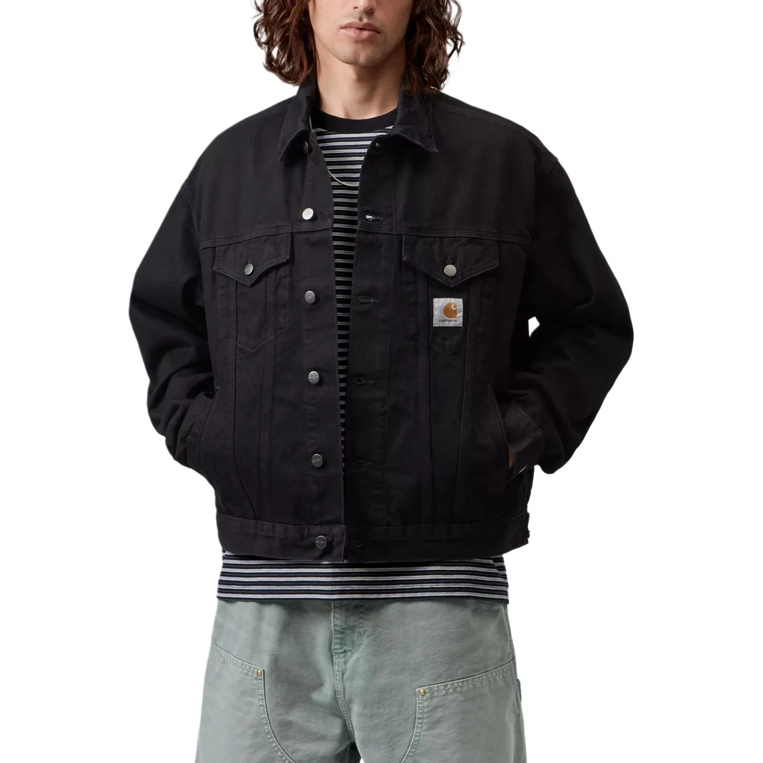 Детское джинсовое пальто с воротником-лацканом Carhartt WIP, черный — фото 4