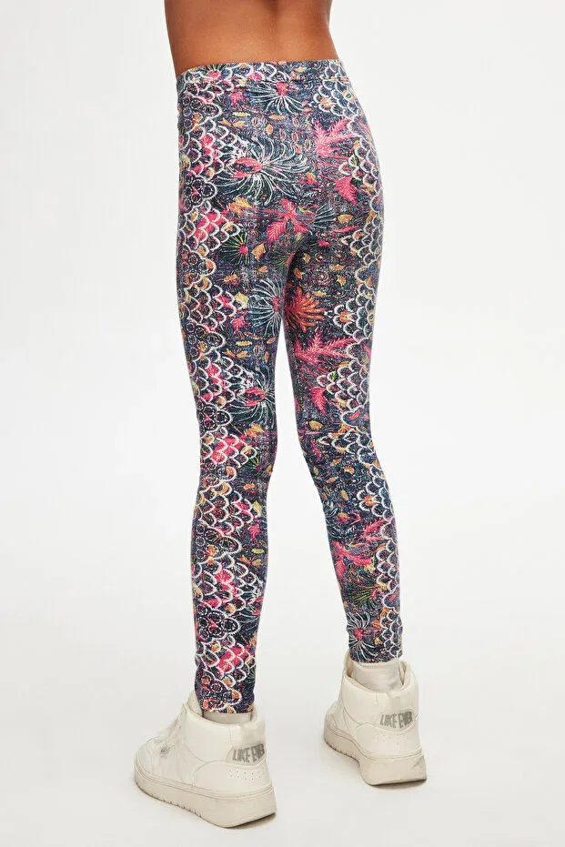 Детские леггинсы для девочек с принтом Fuchsia leaf patterned winter tights for girls Lovetti, Patterned — фото 4