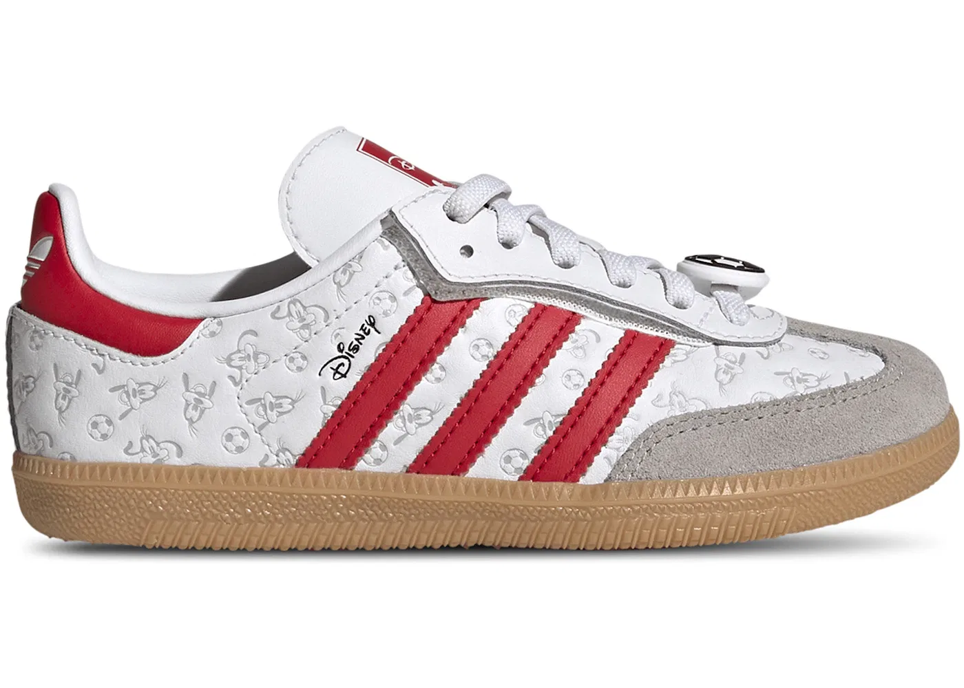 Детские кроссовки с принтом Goofy Adidas Samba OG Comfort Closure, Cloud White Better Scarlet Gum