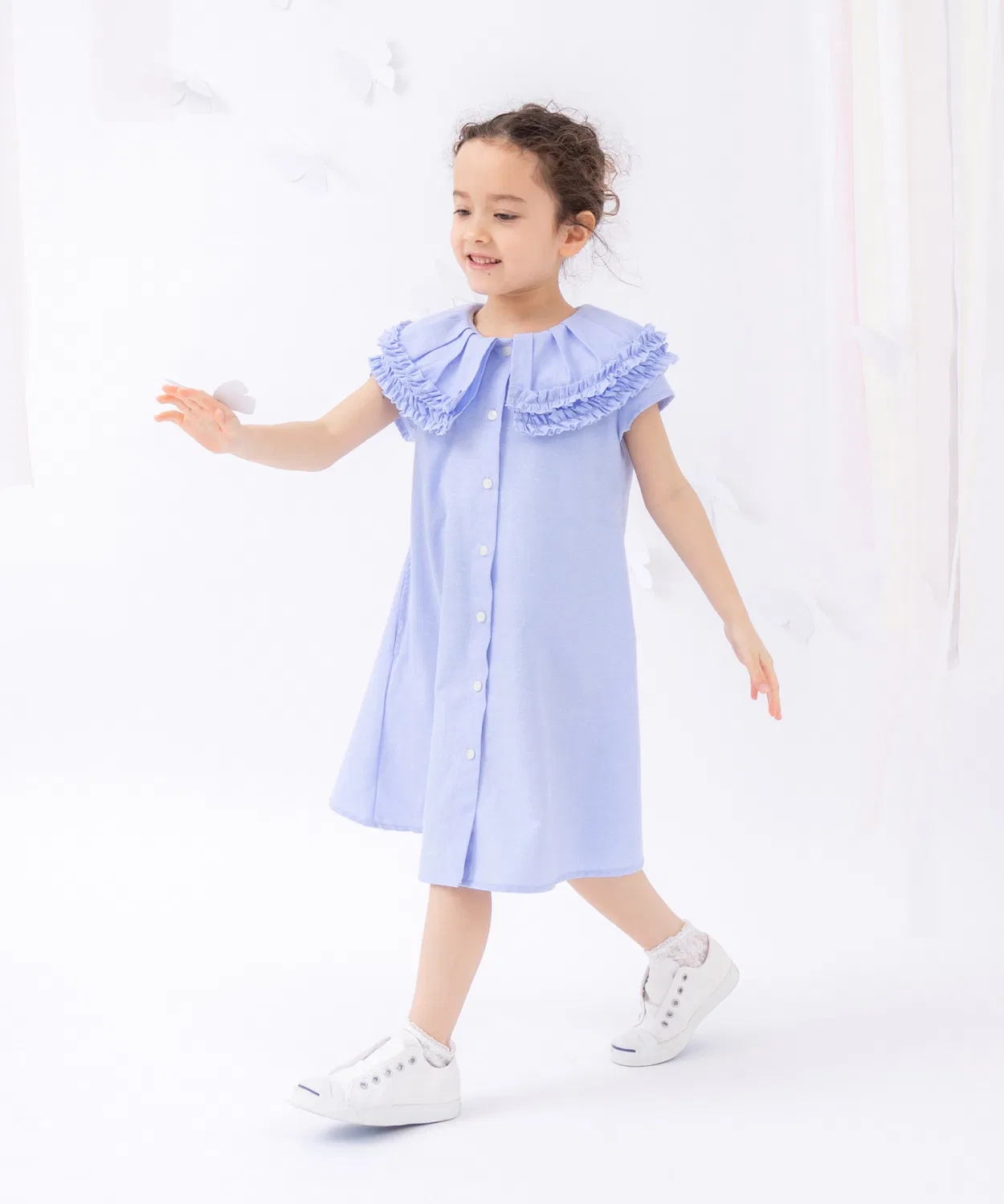 Детское платье-рубашка с воланами, модель Frill Collar Shirt, panpantutu, Lavender — фото 2