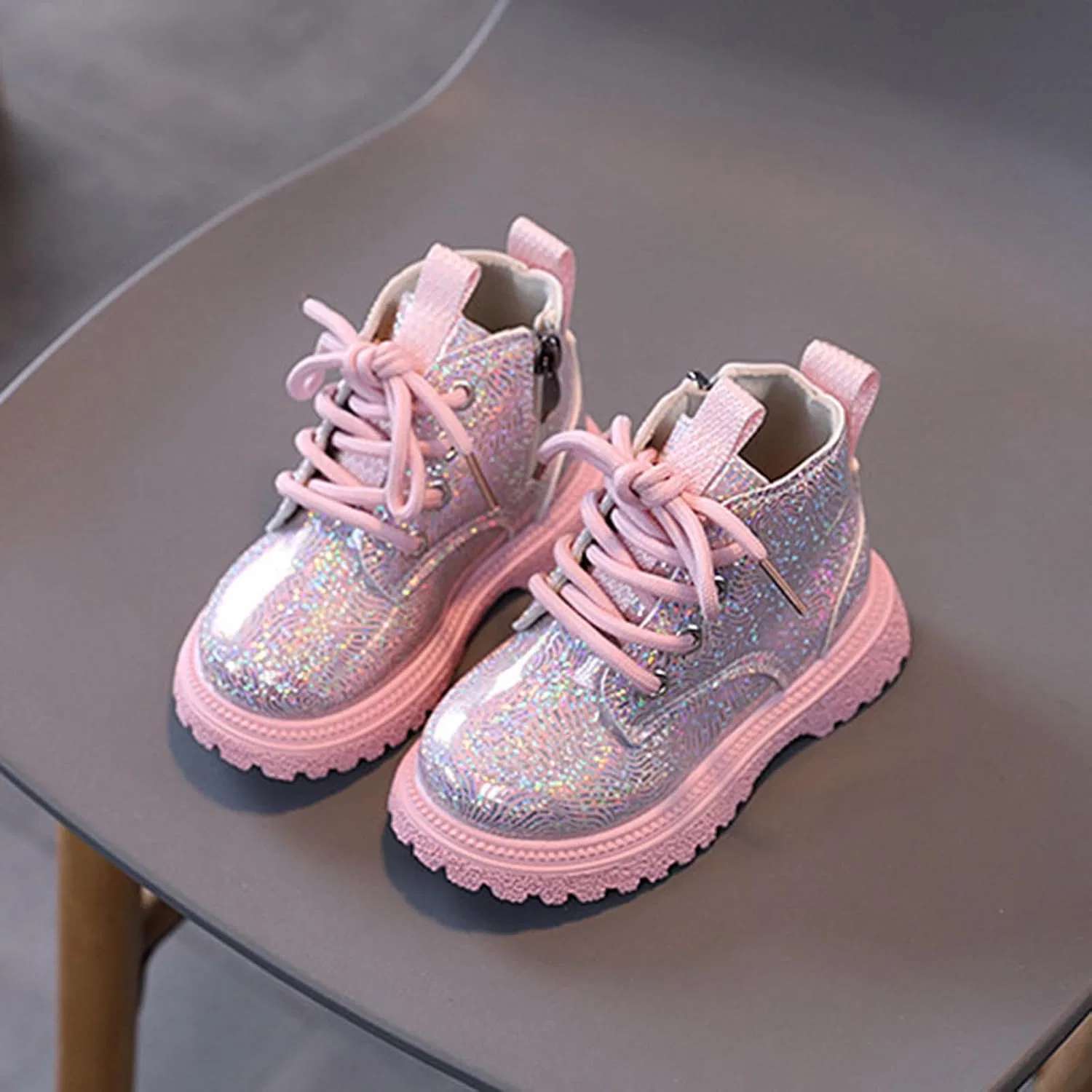 Детские ботинки для девочек на шнуровке с молнией Zzalalana, Pink — фото 2