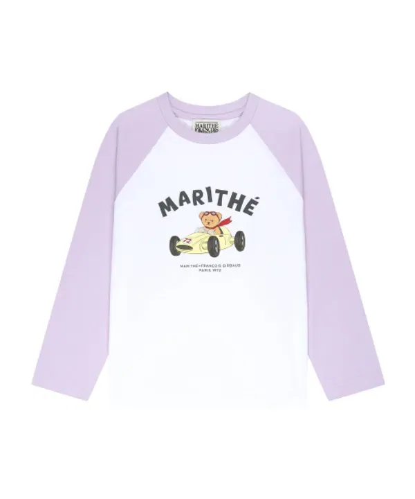 Футболка с длинным рукавом с медведем реглан, Marithé Kids, светло-фиолетовый — фото 2