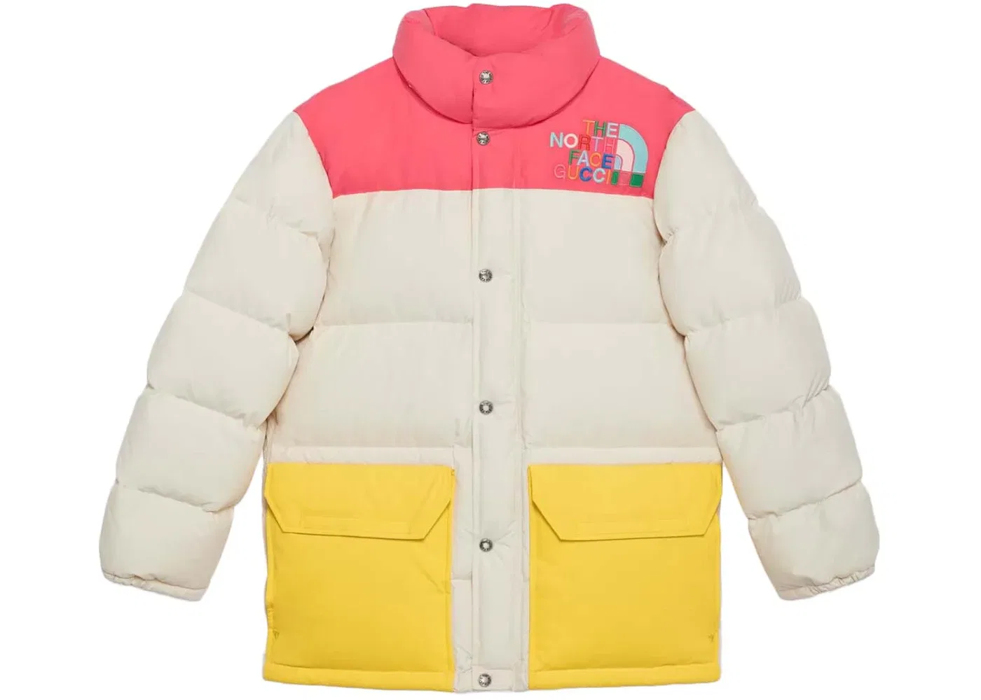 Женская пуховая куртка с принтом Gucci x The North Face Down Jacket Gucci, Ivory/Dark Pink/Yellow — фото 2