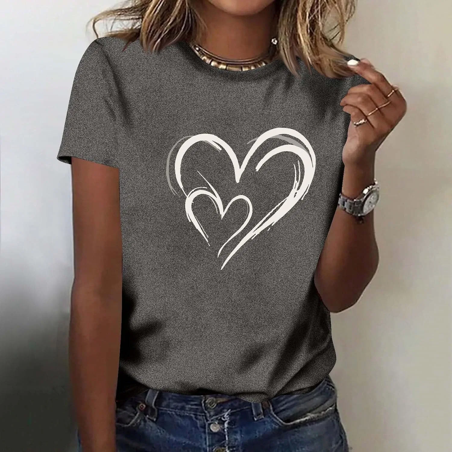 Женская футболка с сердцем Casual T-Shirt, Dark Gray — фото 4