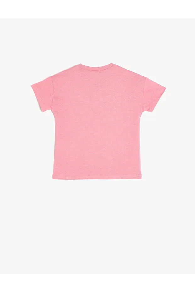 Детская хлопковое футболка с принтом Floral embroidered short sleeve cotton basic t-shirt Koton, Rose — фото 2