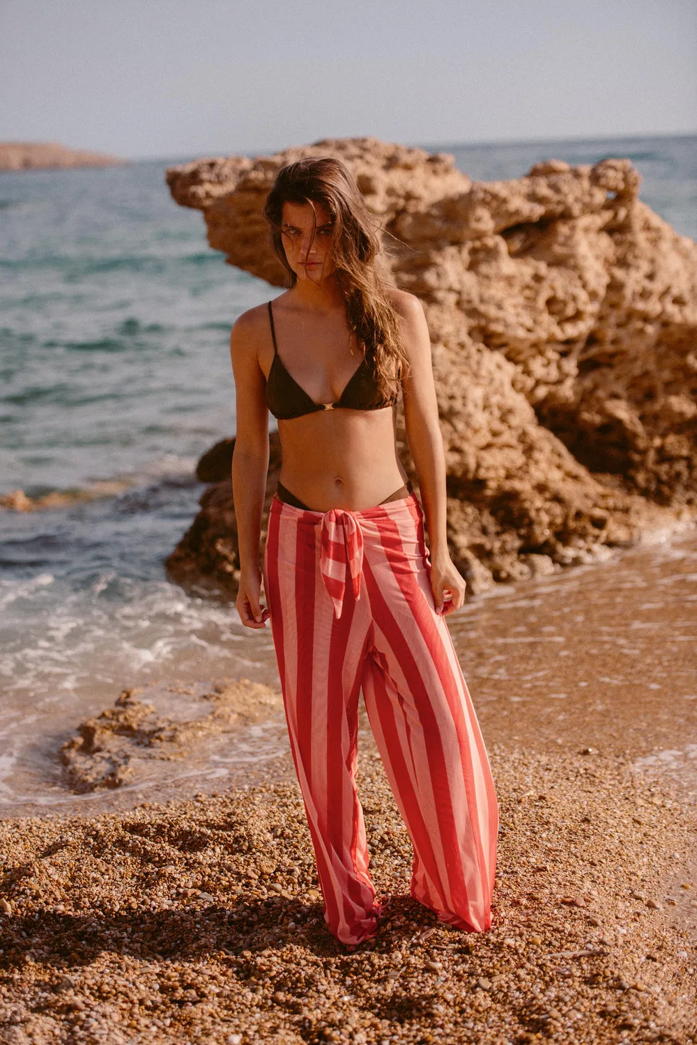 Брюки-накидка из тюля в полоску с принтом ZARA, Red/Coral