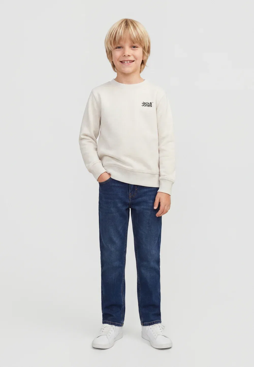 Свитшот Jjecolton с круглым вырезом Jack & Jones Junior, White Melange