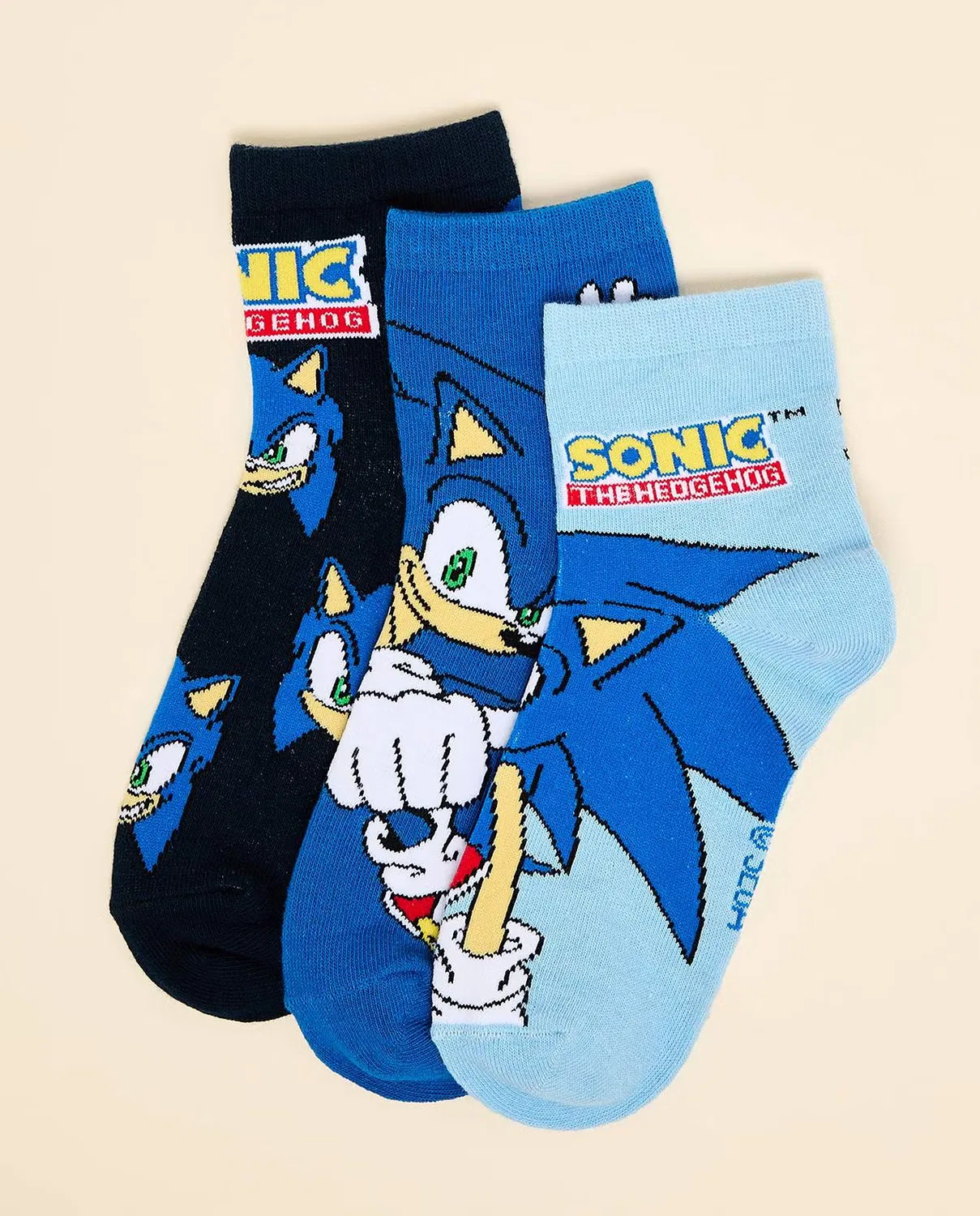Носки-комплект с принтом Sonic, 3 пары, R&B, синий