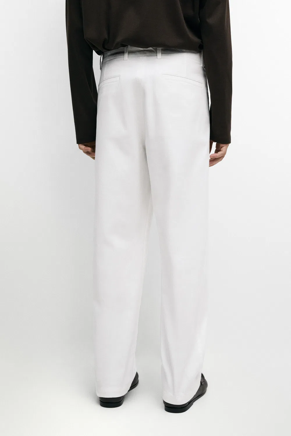Брюки Massimo Dutti Cotton Blend Straight-Leg, кремовый — фото 4