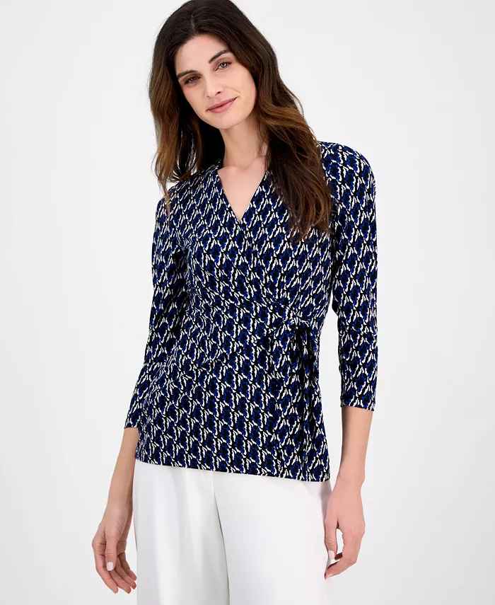 

Топ с поясом и принтом Anne Klein, черный