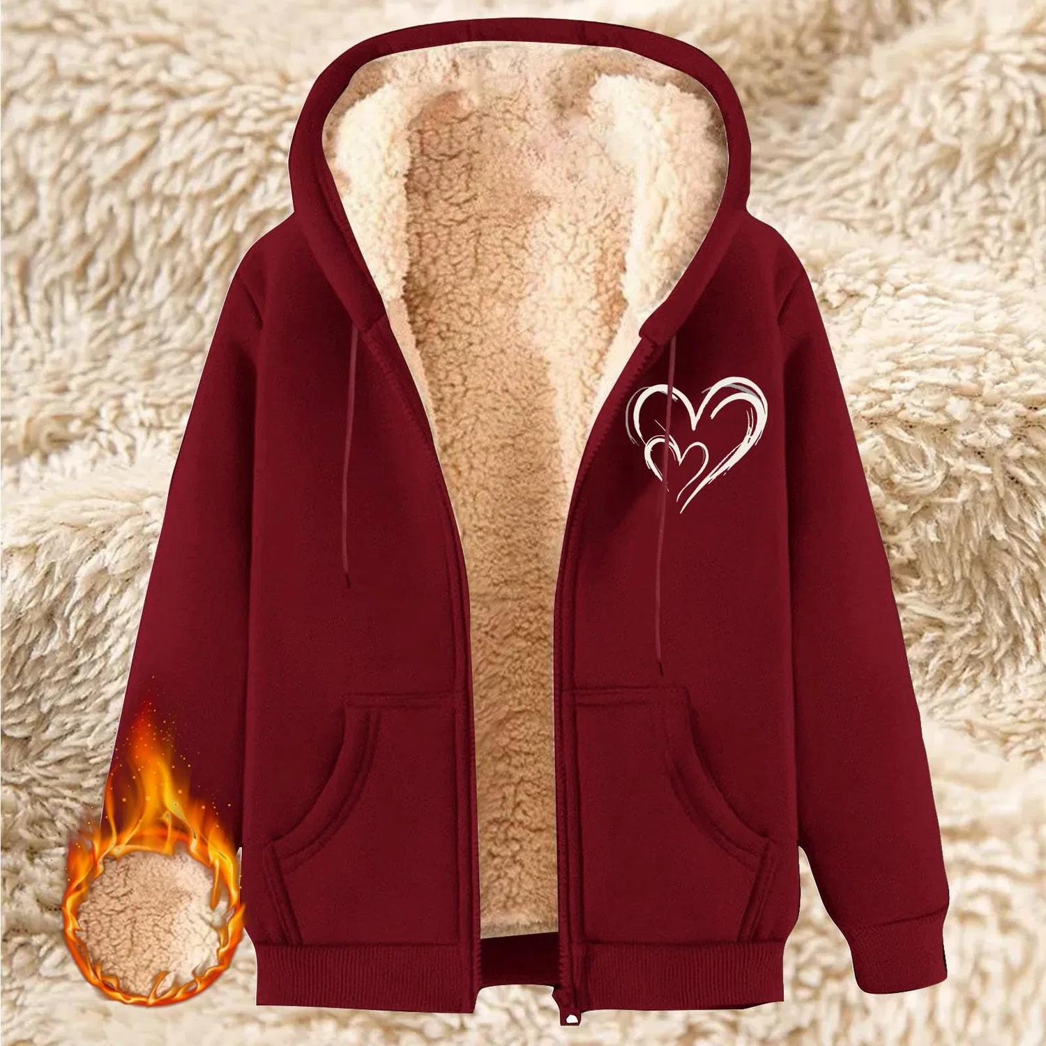 Женское худи с принтом Soft Heart, оверсайз, на молнии, из флиса, Rd1 — фото 2