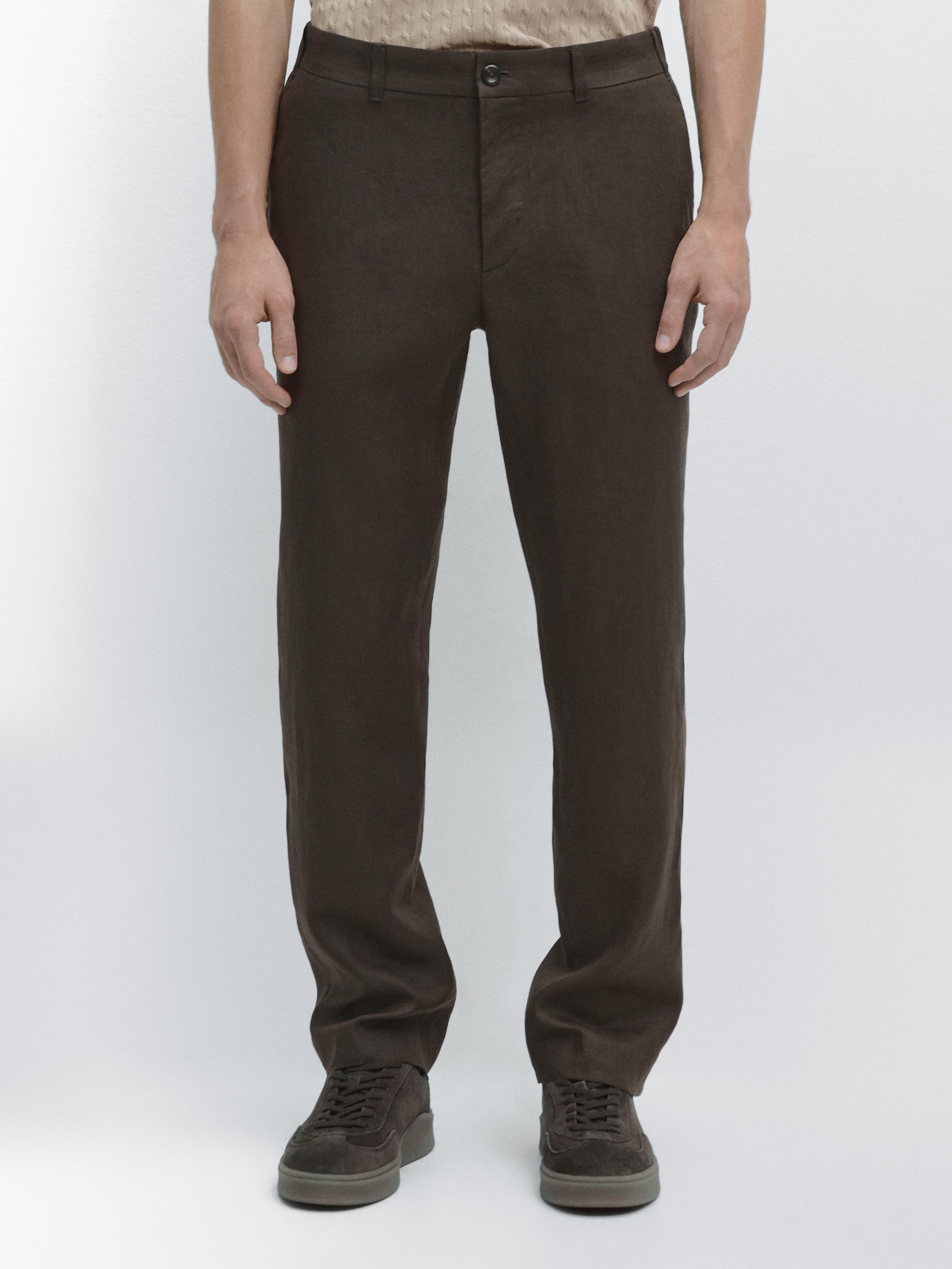 Брюки Massimo Dutti Tapered Fit Linen, зеленый — фото 3