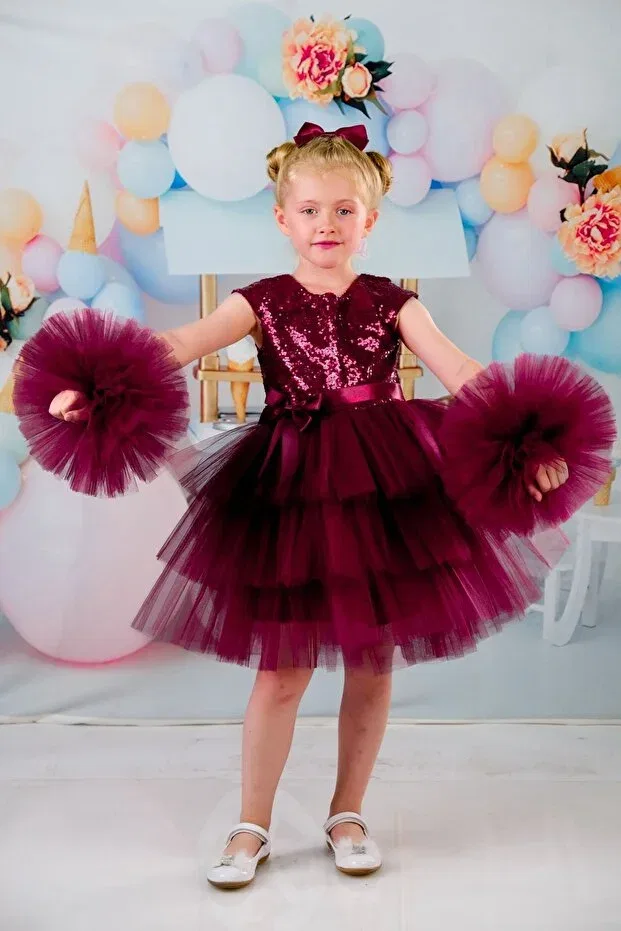 Детское платье для девочек с длинным рукавом Party Mixie, Burgundy — фото 3