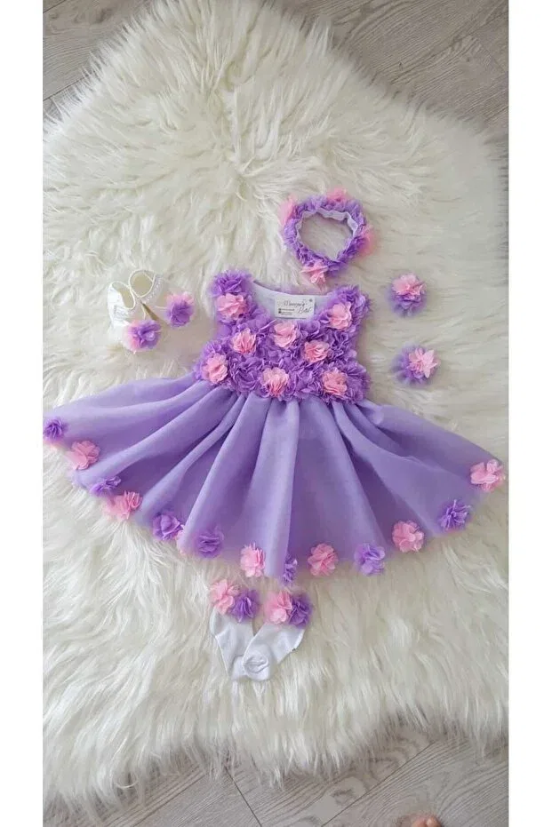 Детское платье для девочек с принтом Baby girl laser floral Gold Tekstil, Purple
