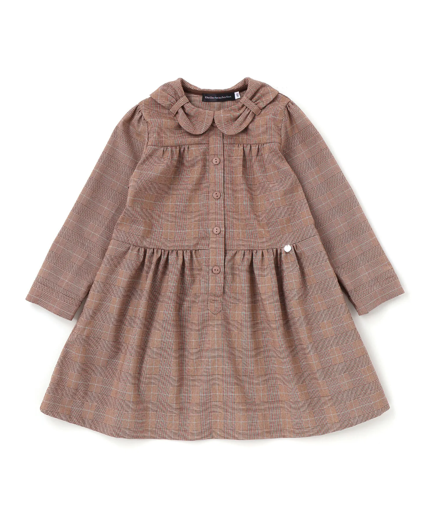 Детское платье BeBe Petits Pois Vert с воротником-бантом в клетку