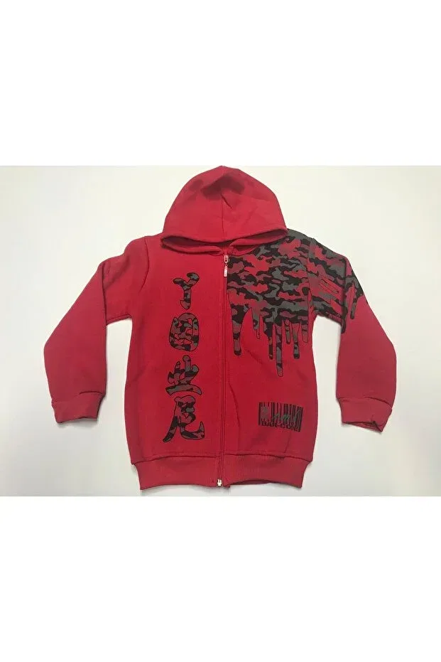 Детское худи-кардиган с капюшоном с камуфляжным принтом Baby Slon Kids Clup, Red