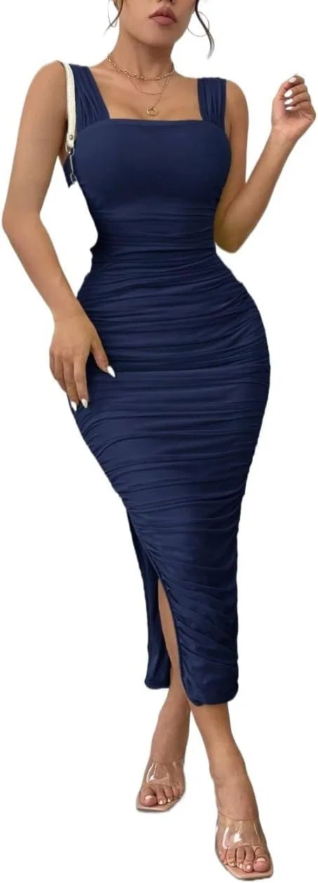 Женское длинное ками-платье сетка Bodycon, Navy Blue