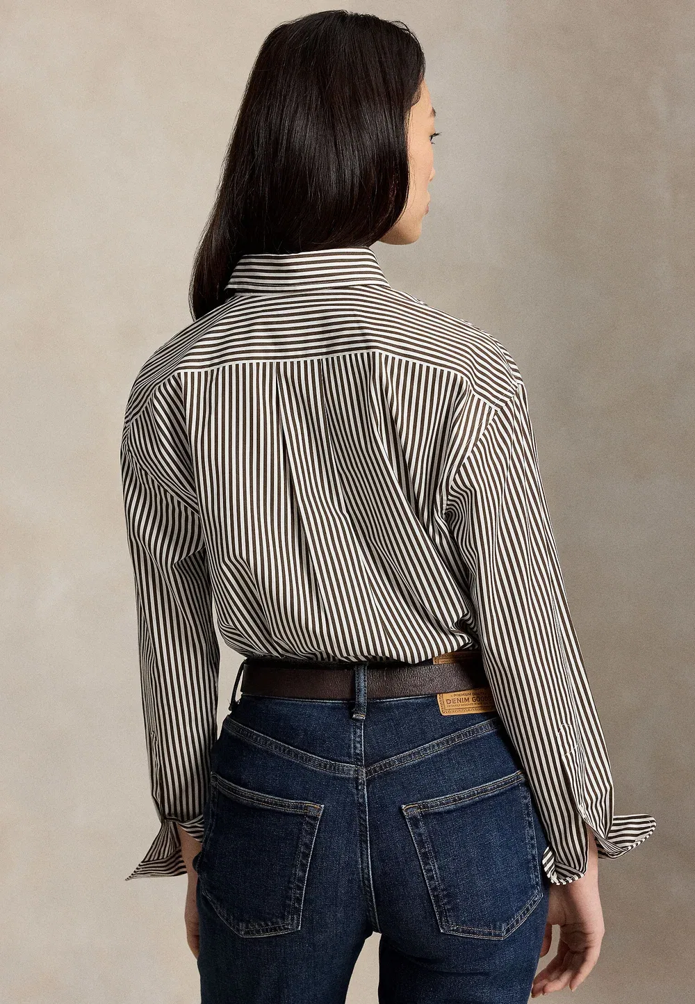 Свободная полосатая хлопковая рубашка - блузка на пуговицах Polo Ralph Lauren, Dark Brown/White — фото 3
