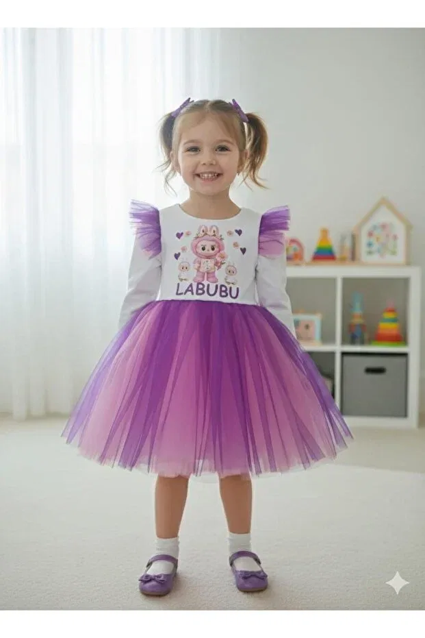Детское платье для девочек с длинным рукавом Buse&Eylül Bebe, Purple — фото 2