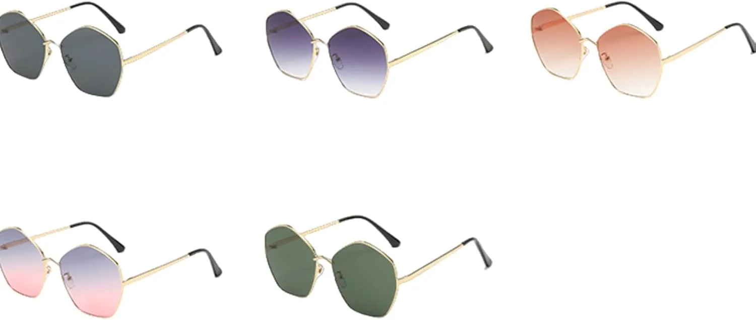 

Модные солнцезащитные очки неправильной формы с многоугольными линзами, ретро-очки из металла, минималистичные солнцезащитные очки для женщин TKKTLLT, Gold Grey Pink