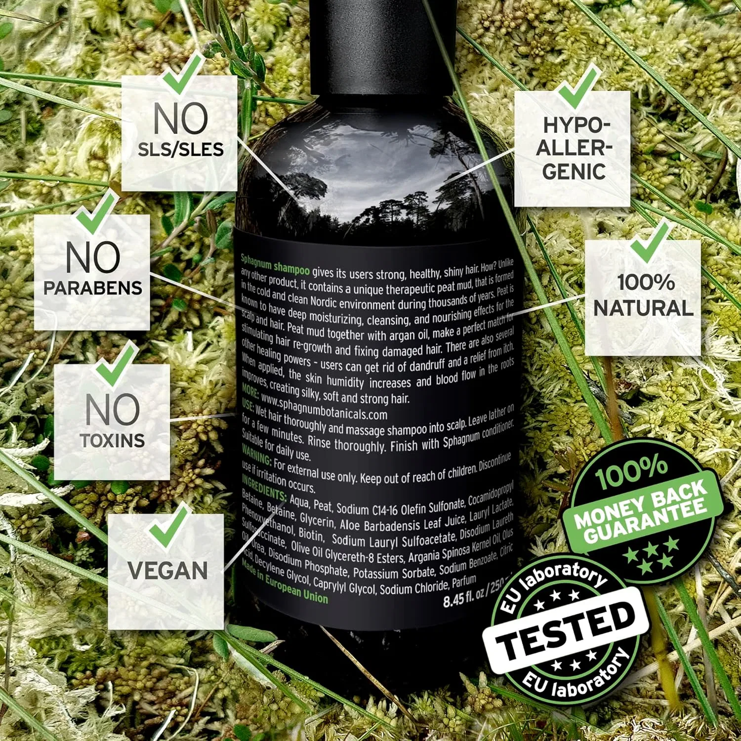 Мужской шампунь для роста волос с биотином и аргановым маслом Sphagnum Botanicals — фото 2