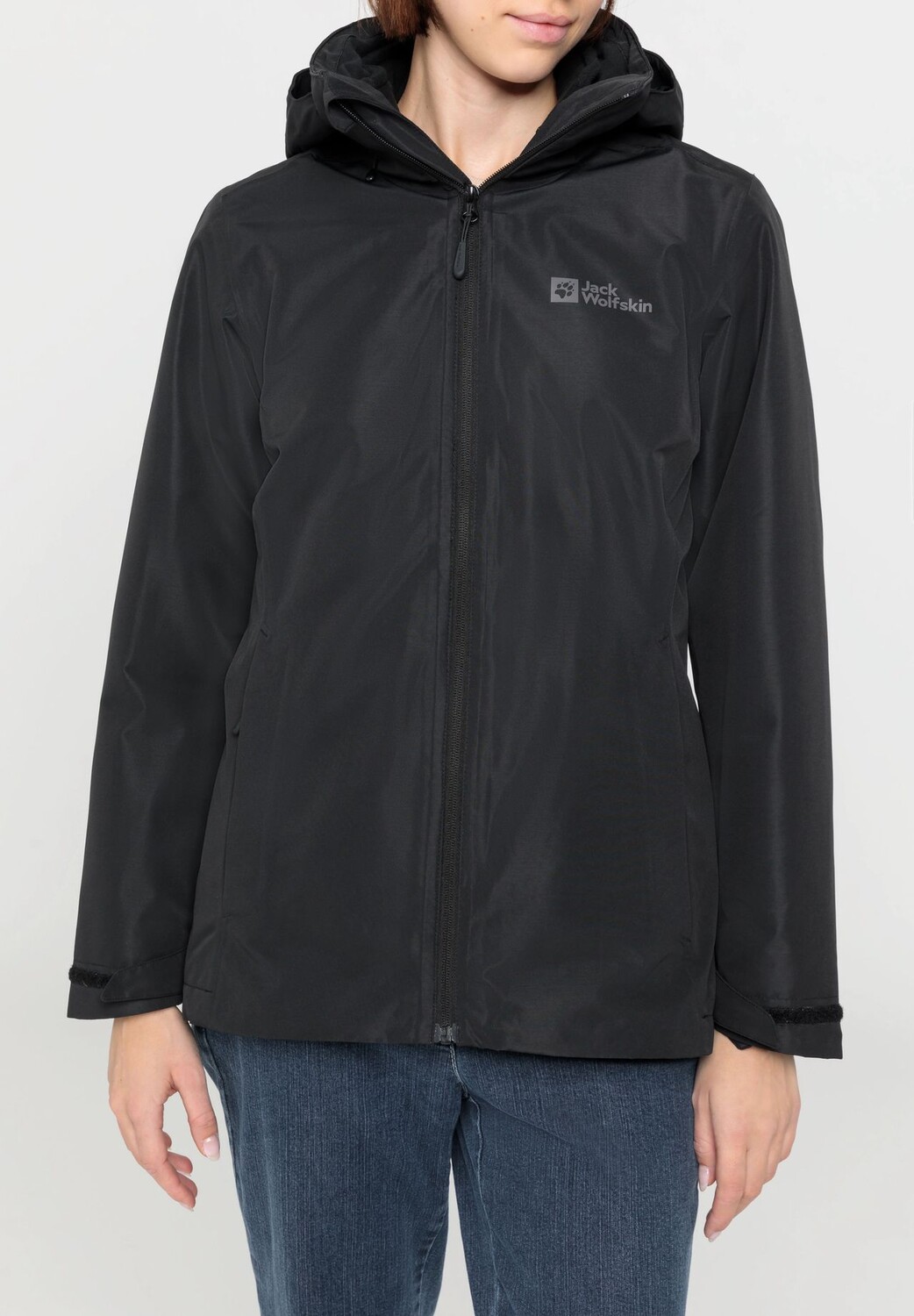 

Куртки двойные, капюшон, воротник стойка, женские Jack Wolfskin, черный