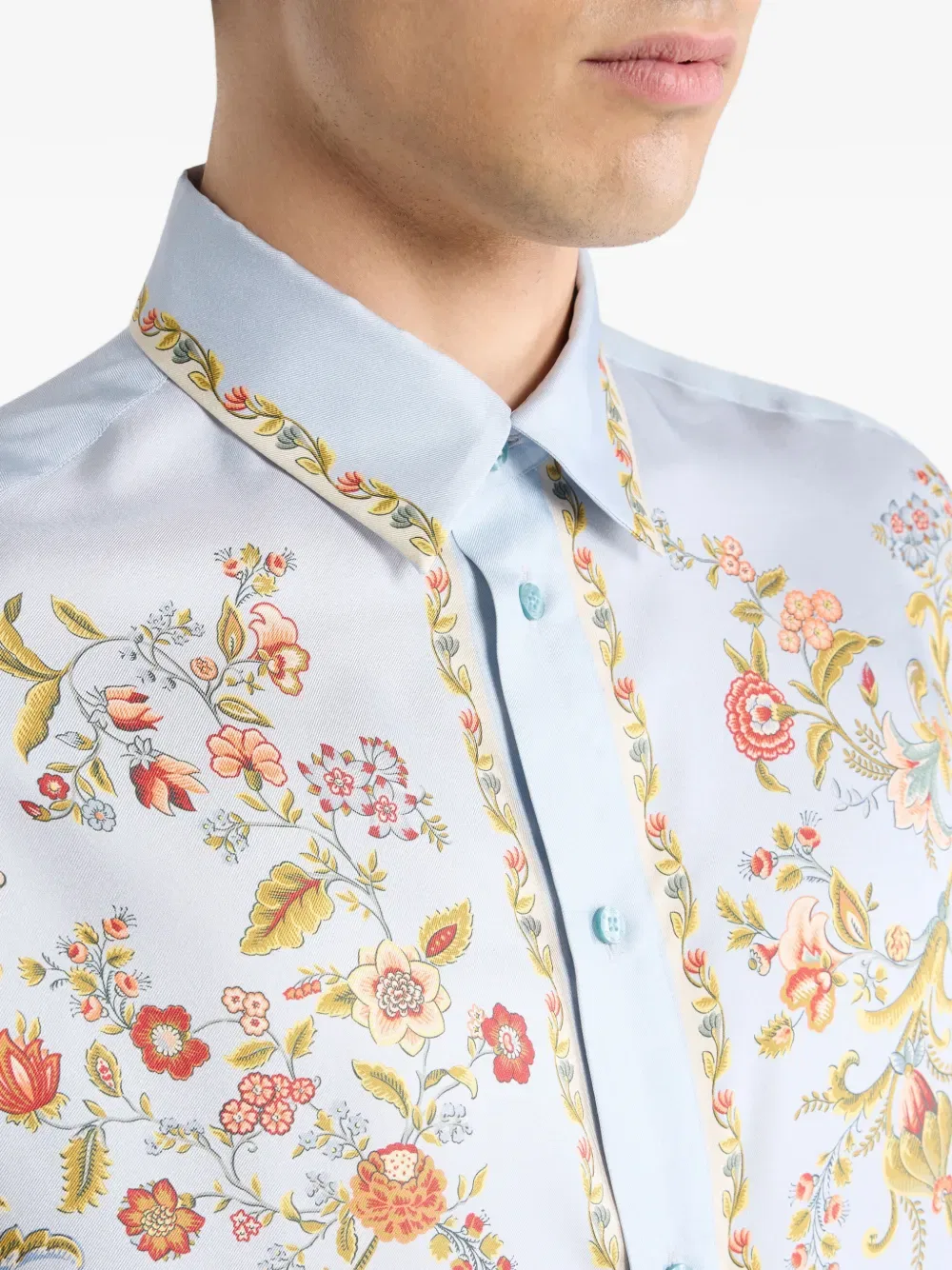 Шелковая рубашка с принтом флоры и фауны Etro, синий — фото 4