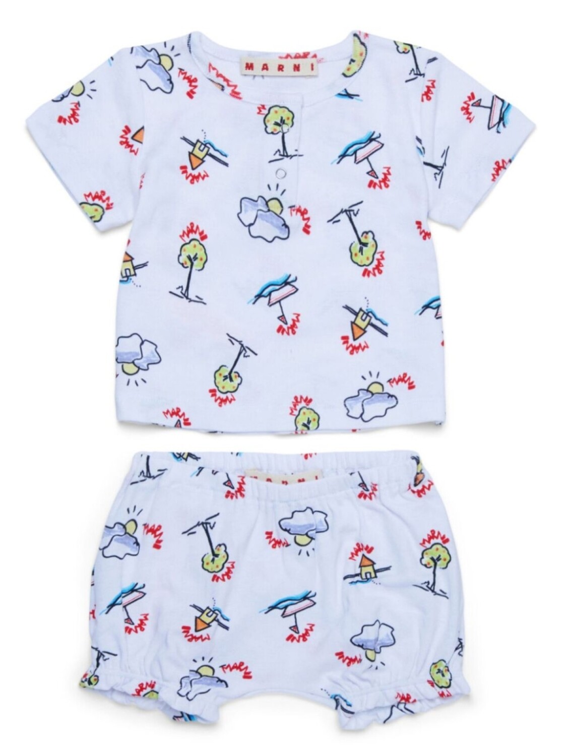 

Комплект из футболки и шортов с графичным принтом Marni Kids, белый