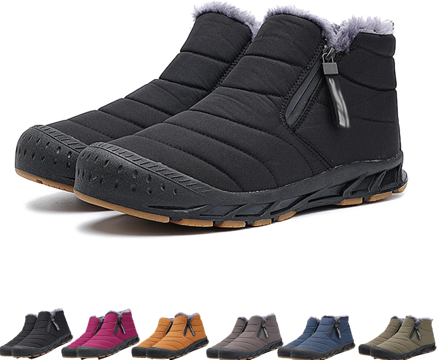 

Зимние ботинки для мужчин и женщин, водонепроницаемые, с меховой подкладкой, теплые укороченные сапоги с молнией, удобные для прогулок на улице Generic, черный