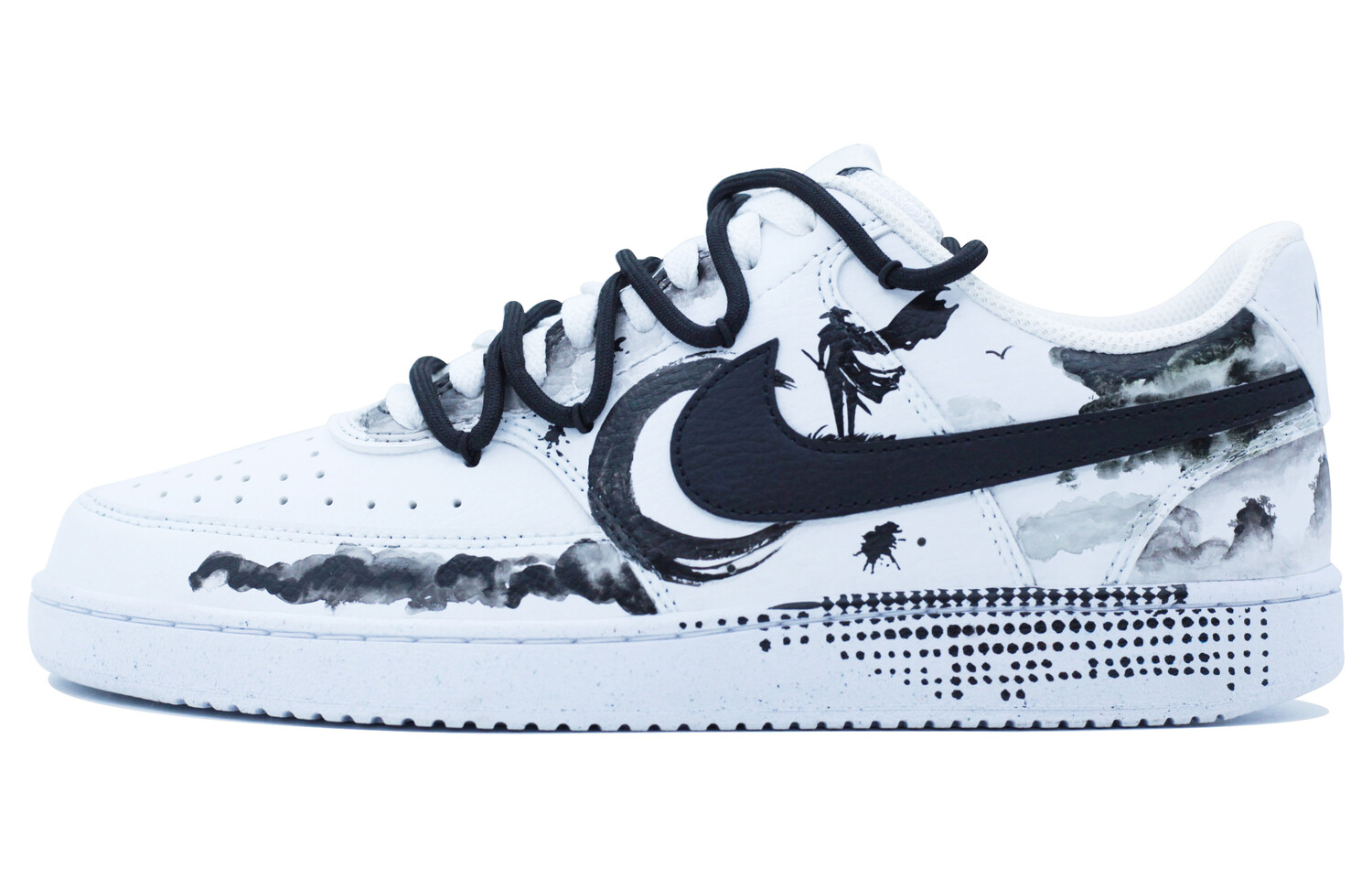

Кроссовки Nike Court Vision 1 Skateboard Shoes Women's Low-Top Black White, черный