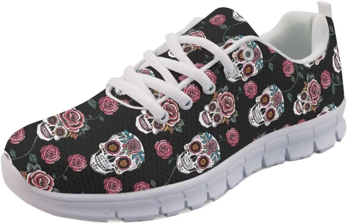 

Мужские слипоны Forchrinse, дышащие с сеткой, шнуровкой, для ходьбы, легкие повседневные кроссовки для тенниса, путешествий и работы, Skull Flower