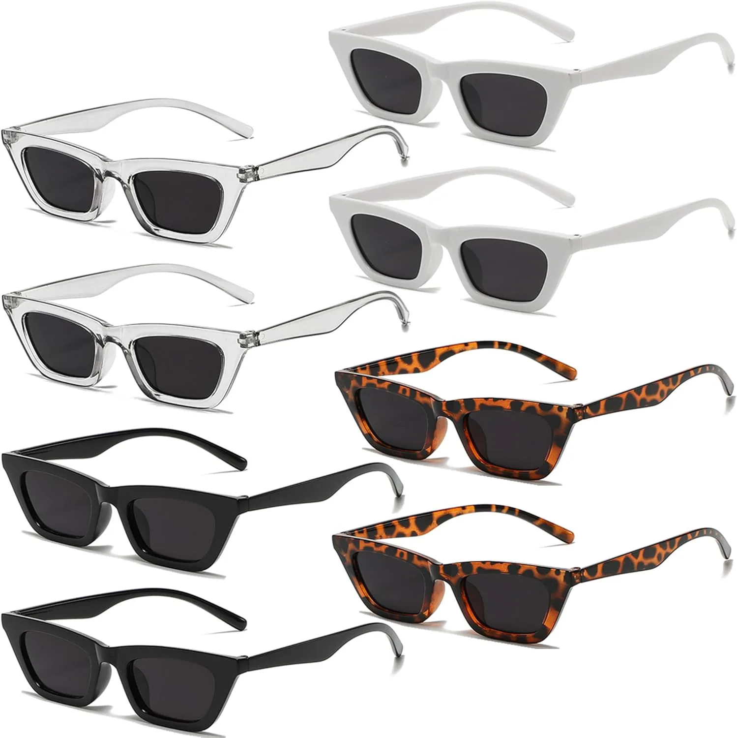 

Eyegla Набор из 8 маленьких ретро-овальных солнцезащитных очков, модные очки «кошачий глаз», яркие узкие очки для вечеринок, оптом для женщин, 8 Multi Colors -C2